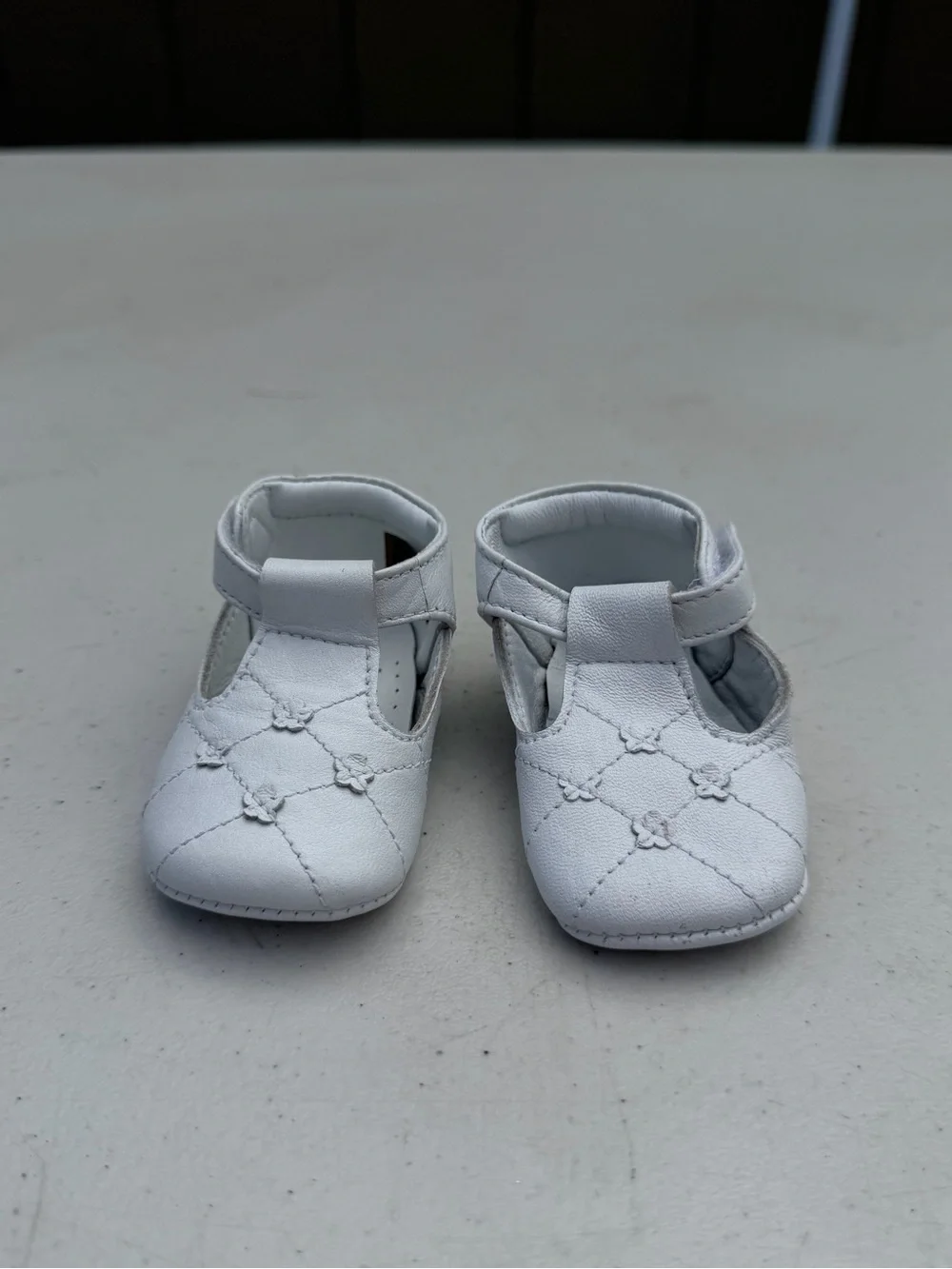 Baby Girls White T-Strap Floral Quilted Mary Jane Shoes